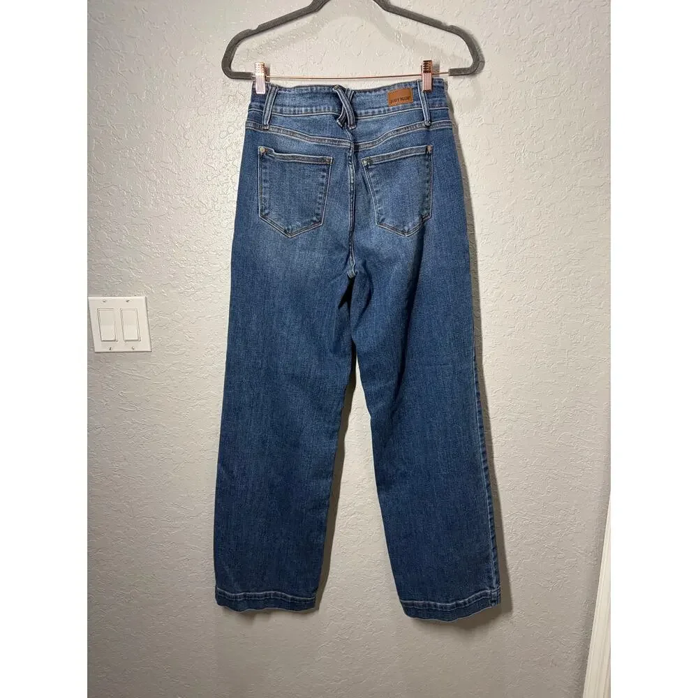 Judy Blue Dark Wash Wide Leg Stretch Jeans Sz 9/29 Boho Casual Preppy - Picture 6 of 7